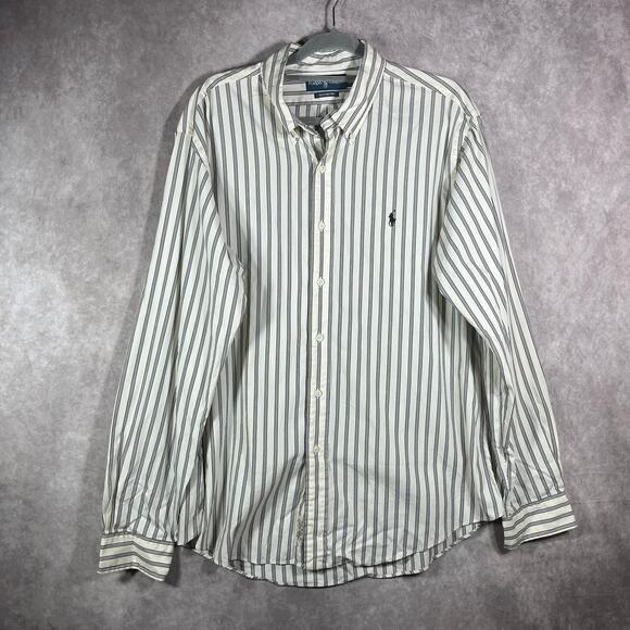 Ralph Lauren Shirt Mens XL Cream Striped Custom Fit Button Down Business Office - Picture 1 of 9